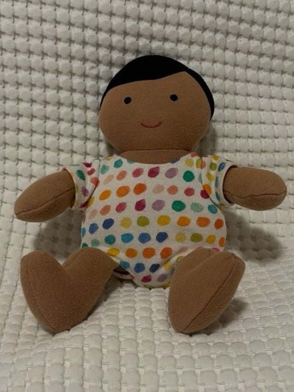 Lovevery Organic Cotton Baby Doll, Medium Skin Tone, Polka Dot Outfit, 8.5"